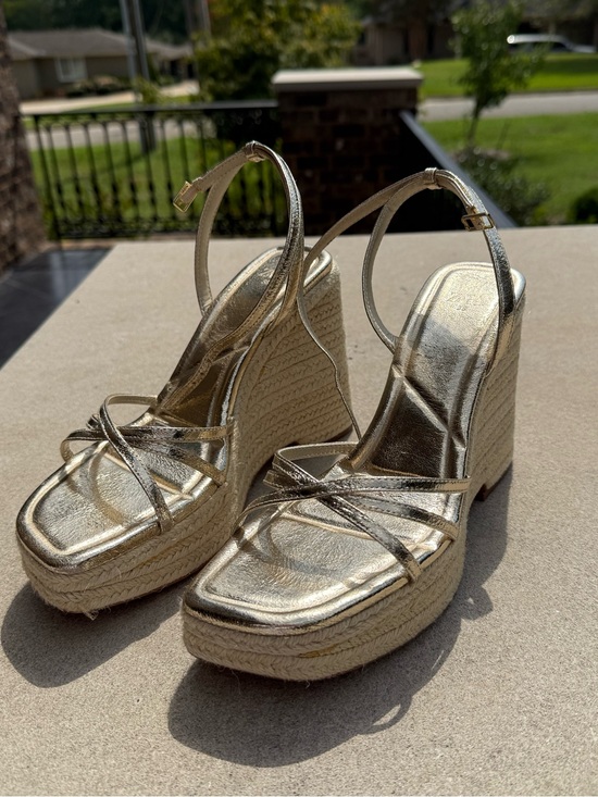 Zara Shoes - Metallic Gold Zara Wedge Espadrille Sandals